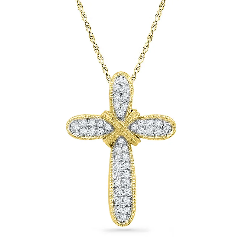 Deep obsidian necklace-10kt Yellow Gold Womens Round Diamond Cross Pendant 1/6 Cttw