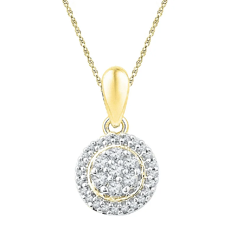 Hinged necklace-10kt Yellow Gold Womens Round Diamond Halo Flower Cluster Pendant 1/4 Cttw