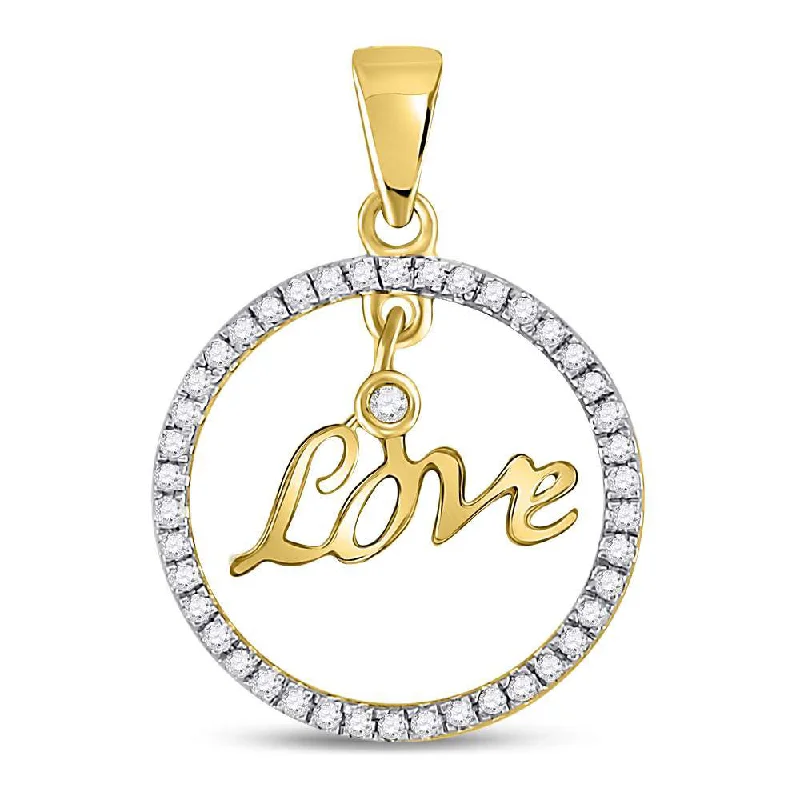 Hand-grooved necklace-10kt Yellow Gold Womens Round Diamond Heart Circle Pendant 1/4 Cttw