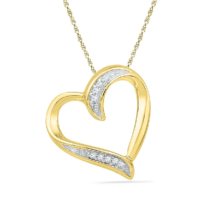 Holo necklace-10kt Yellow Gold Womens Round Diamond Heart Outline Pendant .03 Cttw