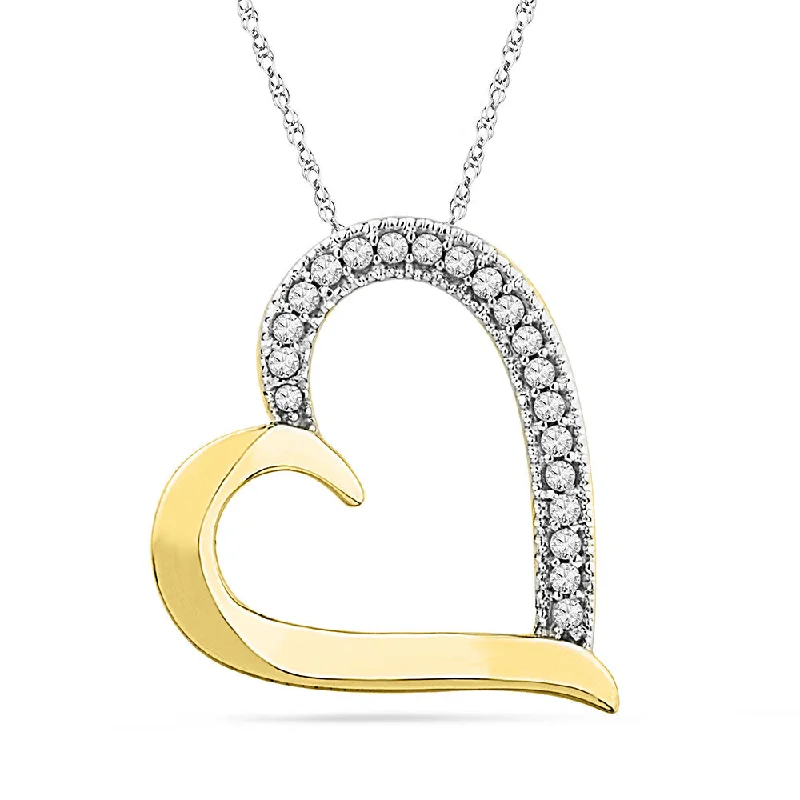 Faint silver necklace-10kt Yellow Gold Womens Round Diamond Heart Outline Pendant 1/10 Cttw