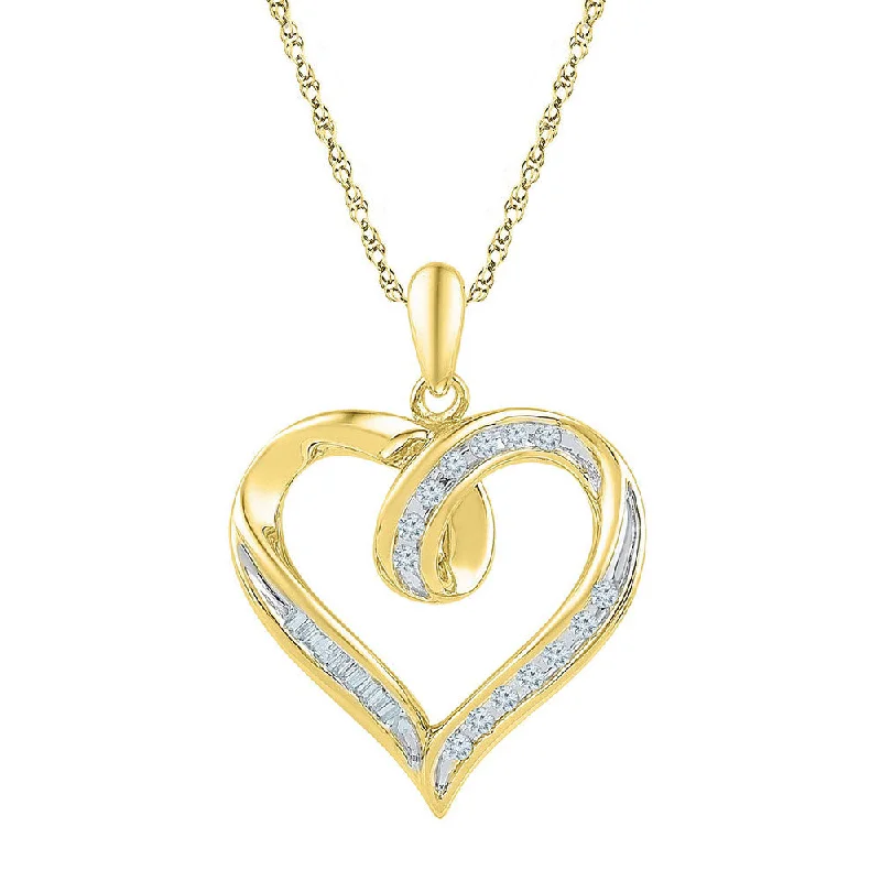 Light weave necklace-10kt Yellow Gold Womens Round Diamond Heart Outline Pendant 1/6 Cttw