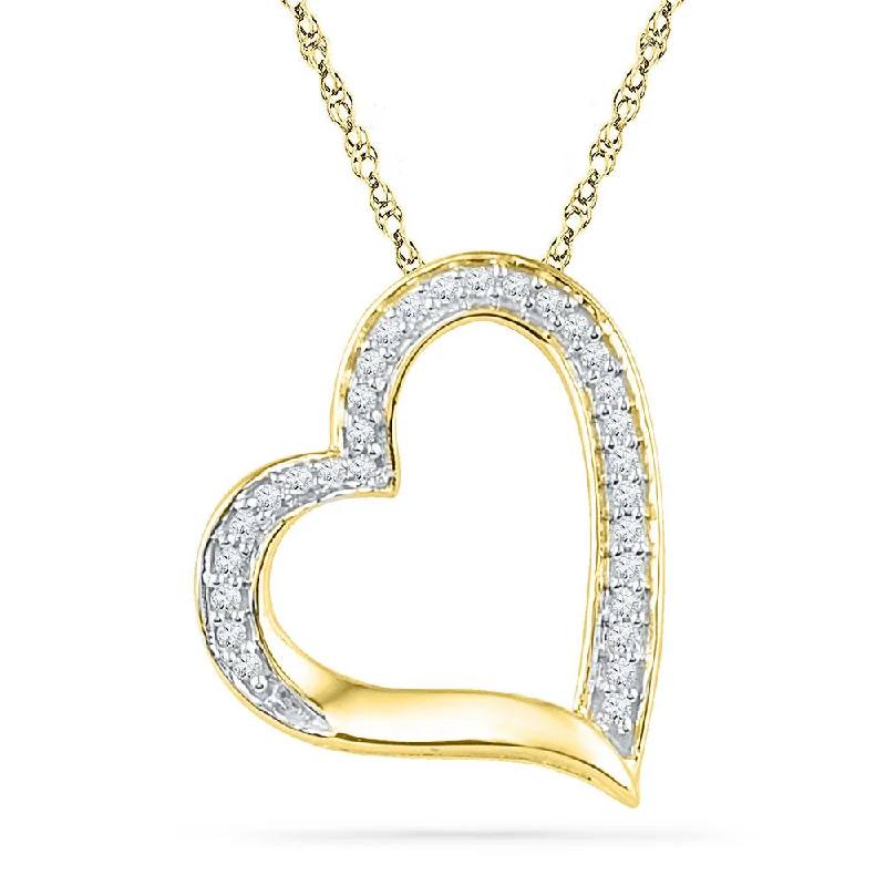 Sun glow necklace-10kt Yellow Gold Womens Round Diamond Heart Outline Pendant 1/8 Cttw