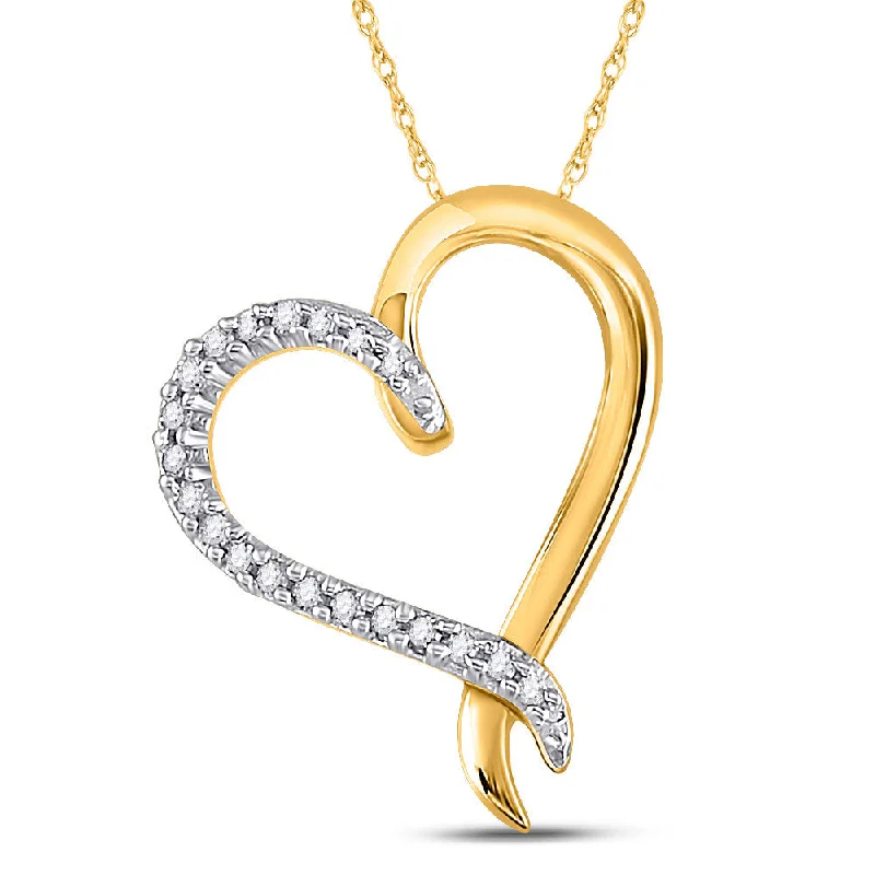 Sharp stone necklace-10kt Yellow Gold Womens Round Diamond Heart Pendant 1/10 Cttw