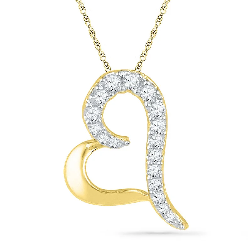 Shiny gem necklace-10kt Yellow Gold Womens Round Diamond Heart Pendant 1/12 Cttw