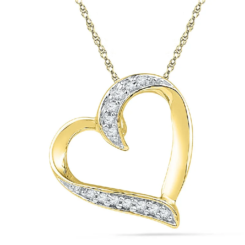 Heavy gold necklace-10kt Yellow Gold Womens Round Diamond Heart Pendant 1/20 Cttw