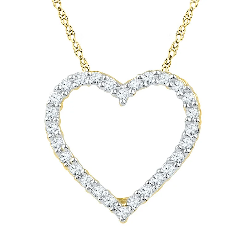 Ridge-set necklace-10kt Yellow Gold Womens Round Diamond Heart Pendant 1/4 Cttw