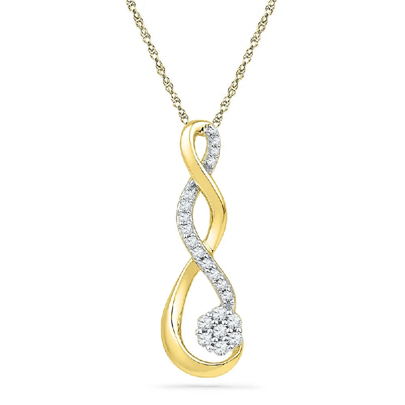 Gentle wave necklace-10kt Yellow Gold Womens Round Diamond Infinity Cluster Pendant 1/6 Cttw