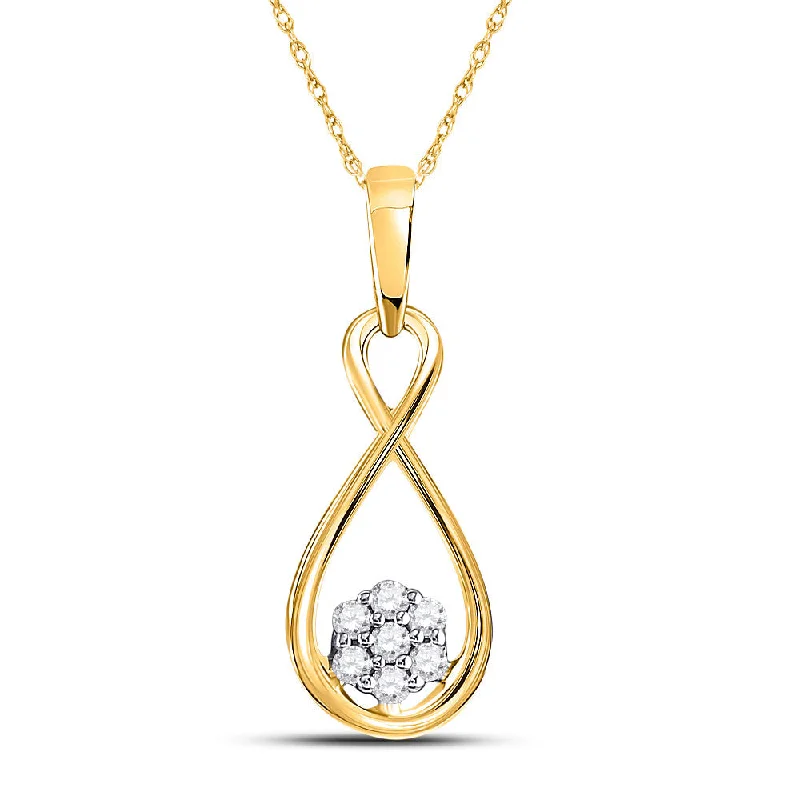 Retro citrine necklace-10kt Yellow Gold Womens Round Diamond Infinity Cluster Pendant 1/8 Cttw