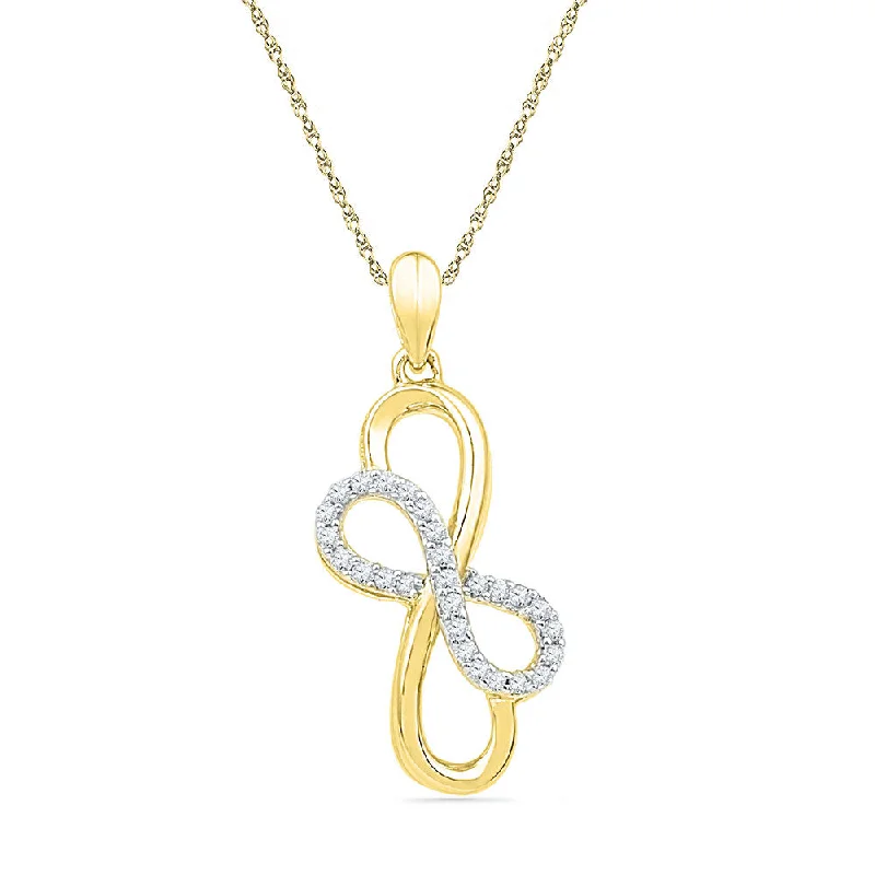 Shimmering platinum necklace-10kt Yellow Gold Womens Round Diamond Linked Double Infinity Pendant 1/6 Cttw