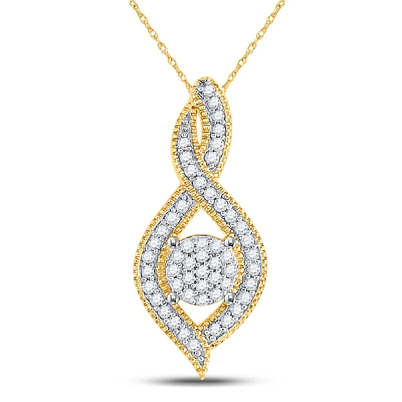 Wire-curve necklace-10kt Yellow Gold Womens Round Diamond Nested Cluster Pendant 1/6 Cttw