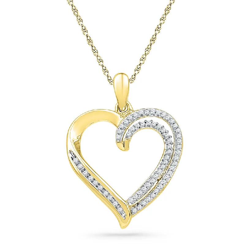 Glowing iolite necklace-10kt Yellow Gold Womens Round Diamond Open-center Heart Pendant 1/4 Cttw