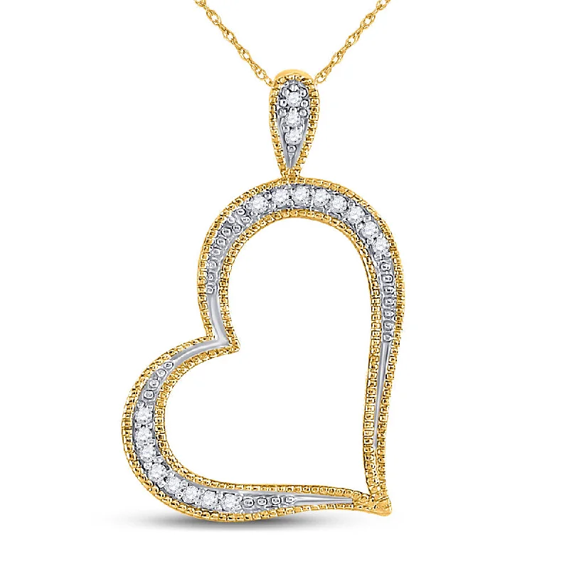 Ridge-set necklace-10kt Yellow Gold Womens Round Diamond Outline Heart Pendant 1/20 Cttw