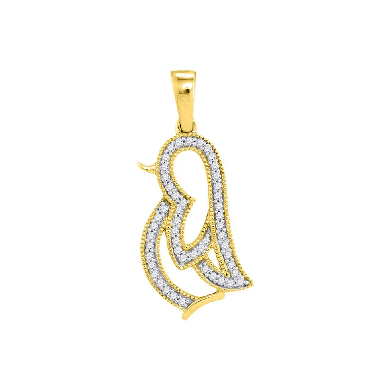 Open-slot necklace-10kt Yellow Gold Womens Round Diamond Penguin Bird Animal Pendant 1/8 Cttw