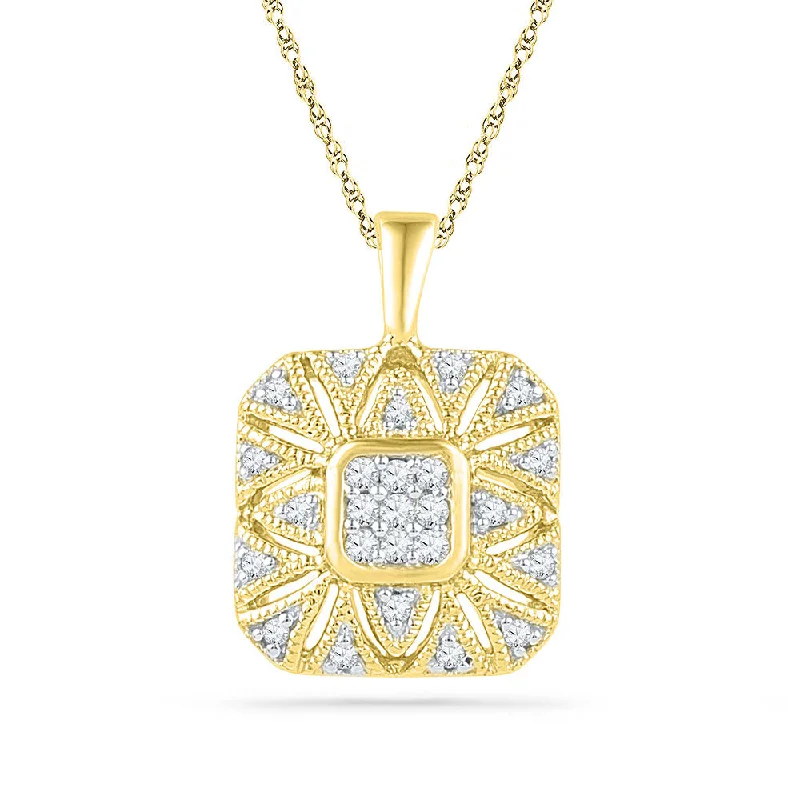 Nonagonal pendant necklace-10kt Yellow Gold Womens Round Diamond Square Cluster Pendant 1/6 Cttw