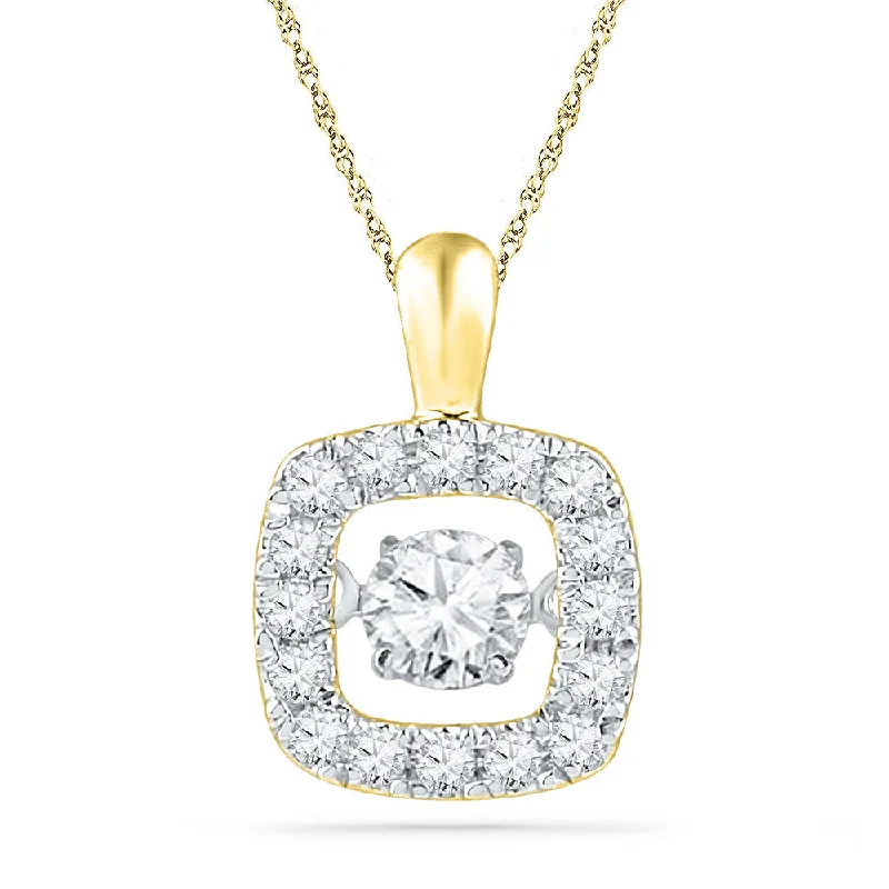 Layered tier necklace-10kt Yellow Gold Womens Round Diamond Square Moving Twinkle Pendant 1/4 Cttw