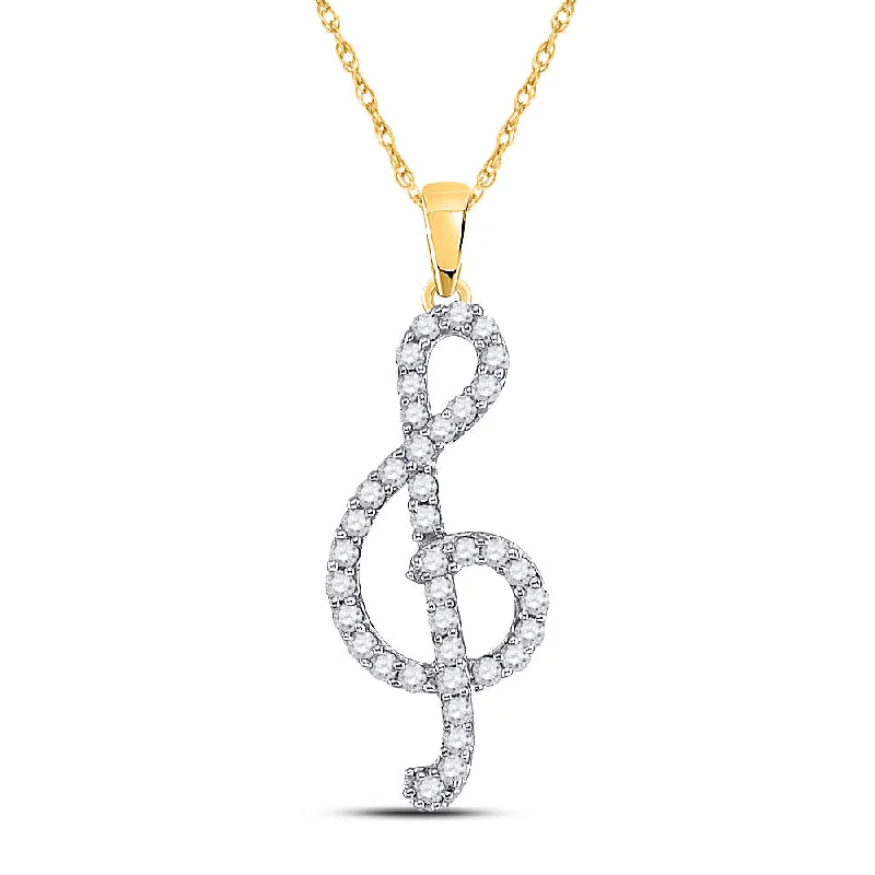 Soft curve necklace-10kt Yellow Gold Womens Round Diamond Treble Clef Music Pendant 1/3 Cttw