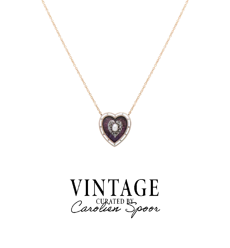 Tesselated chain necklace-Vintage Enamel And Diamond Mystical Secret Heart Necklace