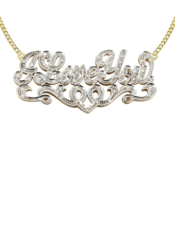 Hinged necklace-14K Gold  Diamond Cut with Diamonds Name Plate Necklace | Style #24