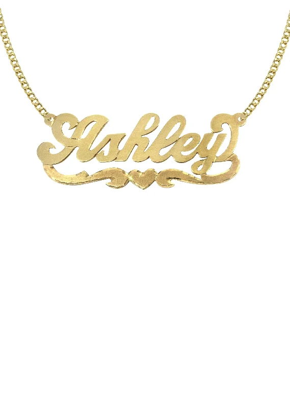 Nonagonal pendant necklace-14K Gold  Diamond Cut Heart Name Plate Necklace | Style #44