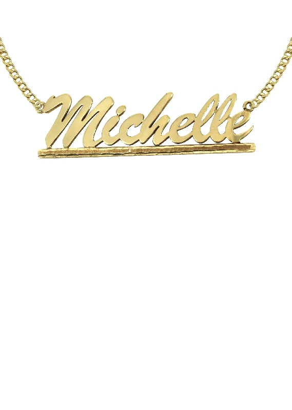 Grooved rim necklace-14K Gold  Diamond Cut Name Plate Necklace | Style #41