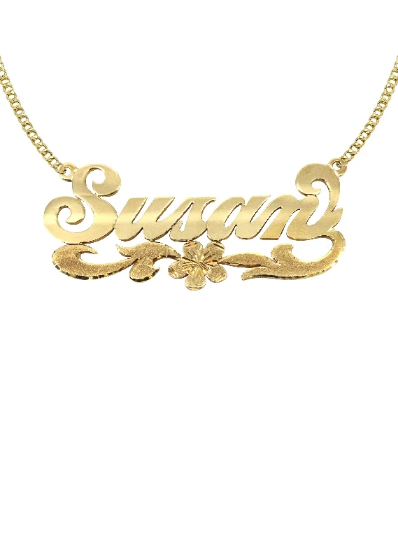 Pure pearl necklace-14K Gold  Diamond Cut Name Plate Necklace | Style #48