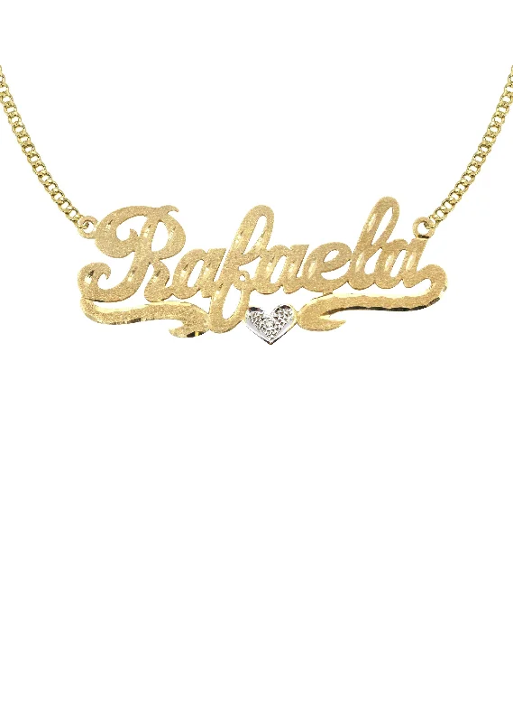 Sunken stone necklace-14K Gold  Diamond Cut with Diamond Name Plate Necklace | Style #15