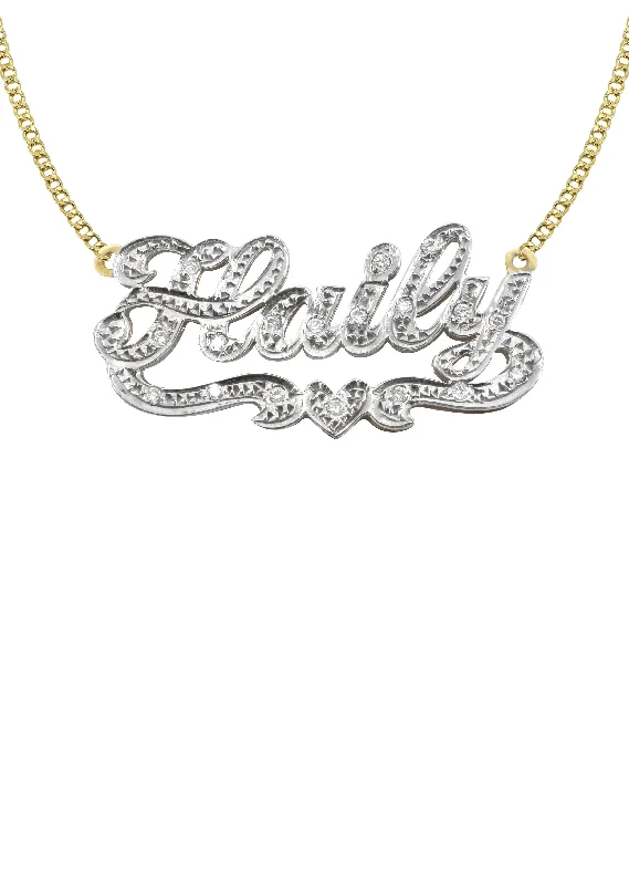 Reed cluster necklace-14K Gold  Diamond Cut with Diamonds Name Plate Necklace | Style #16