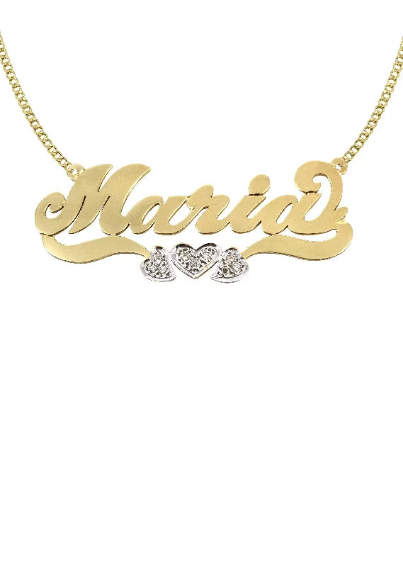 Shiny gem necklace-14K Gold  Diamond Heart Name Plate Necklace | Style #51