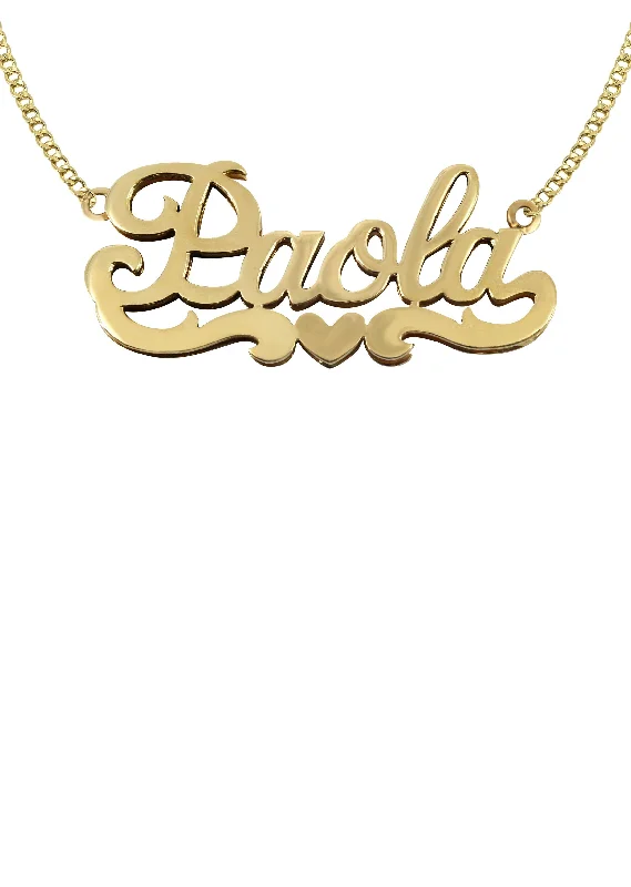 Pulse-wave necklace-14K Gold Heart Name Plate Necklace | Style #20