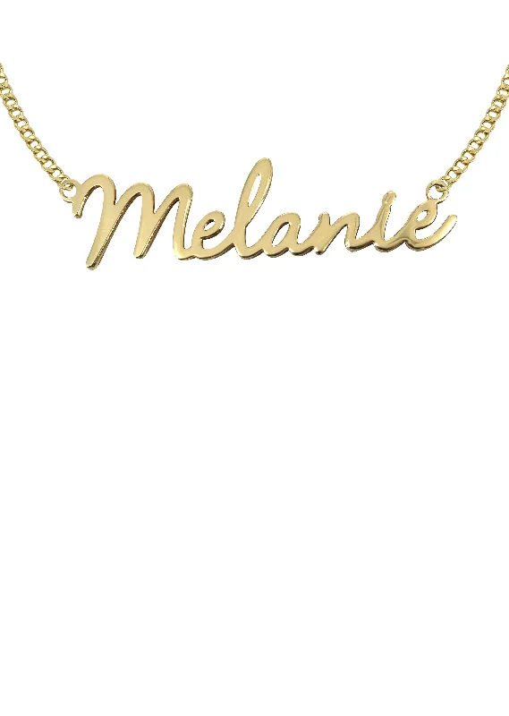 Icy topaz necklace-14K Gold  Script Name Plate Necklace | Style #5