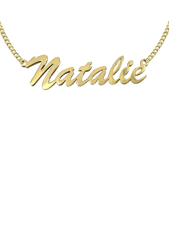 Rounded stone necklace-14K Gold  Plain Name Plate Necklace | Style #14