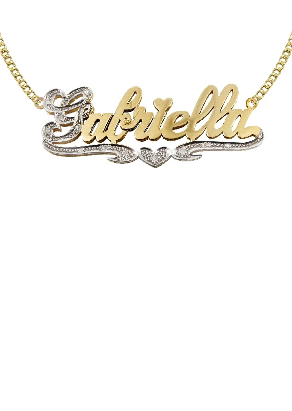 Knotted cord necklace-14K Gold  Two Tone Diamond Cut with Diamonds Name Plate Necklace | Style #28