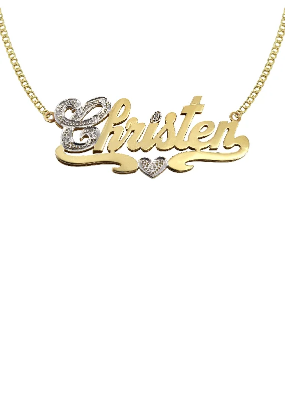 Vine-curl necklace-14K Gold  Two Tone Name Plate Necklace | Style #29