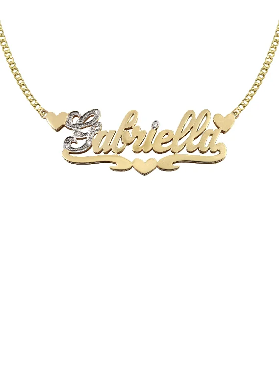 Tattered rim necklace-14K Gold  Two Tone  Name Plate Necklace | Style #17