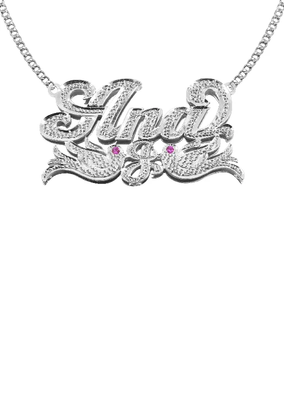 Angled stone necklace-14K White Gold Diamond Cut Name Plate Necklace | Style #37