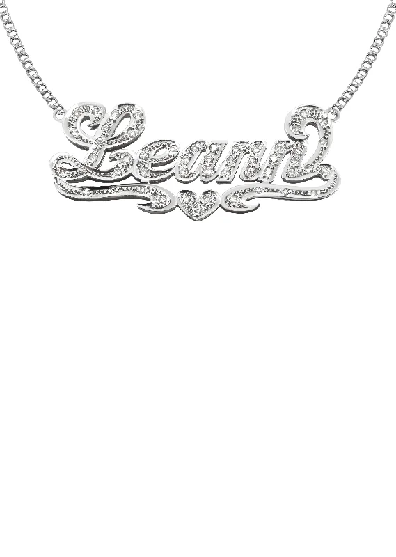 Outstretched gem necklace-14K White Gold with Diamonds Name Plate Necklace | Style #9