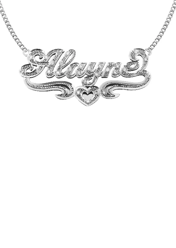 Ruffled rim necklace-14K White Gold with Diamonds Name Plate Necklace | Style #11