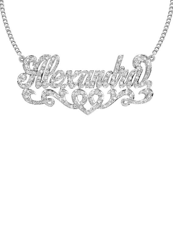 Layered tier necklace-14K White Gold  Full Diamond Name Plate Necklace | Style #25