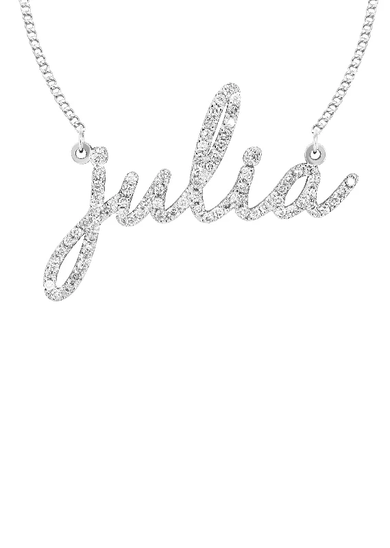 Four-stone necklace-14K White Gold  Full Diamond Script Name Necklace | Style #18