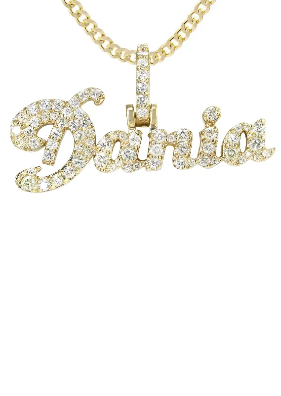 Icy topaz necklace-14K Yellow Gold  Full Diamond Name Plate Necklace | Style #26