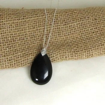 Thin diamond necklace-Black Onyx Teardrop Pendant Necklace