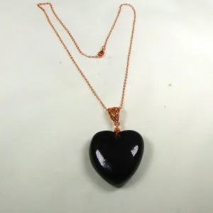 Lush moonstone necklace-Black Puffy Fair Trade Heart Pendant Necklace