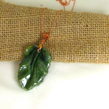 Heavy gold necklace-Fair Trade Bold Green Leaf Pendant Necklace