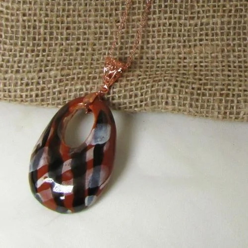 Brushed steel necklace-Brown & Rust Fair Trade Oval Pendant Necklace