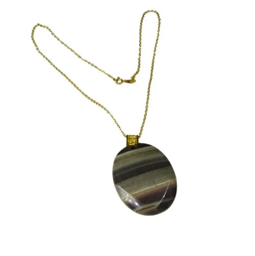 Fine-cut necklace-Stripe Brown Gemstone Pendant Necklace