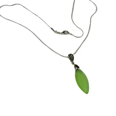 Twinkling crystal necklace-Green Teardrop  Sea Glass Pendant Necklace