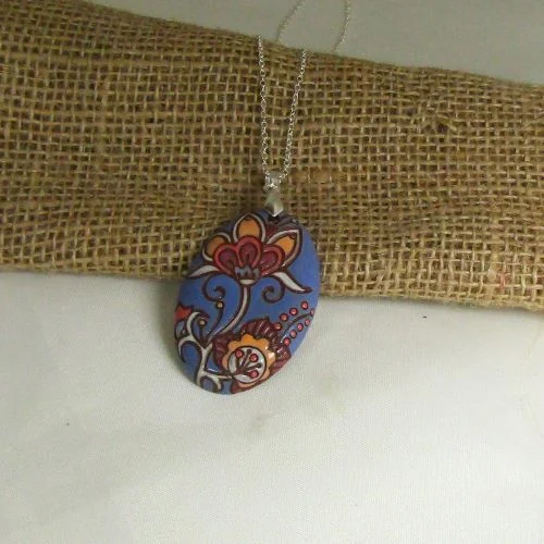 Floating diamond necklace-Handmade Blue Artisan Pendant Necklace Bold