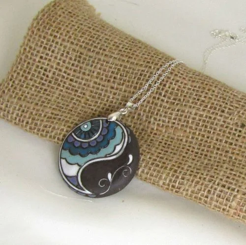 Radiant silver necklace-Grey, Aqua & White Artisan Bead Pendant Necklace