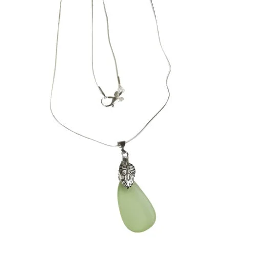 Vivid topaz necklace-Light Green Sea Glass Pendant Necklace